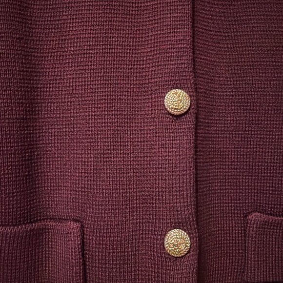 Zara Smooth Knit Cardigan Jacket Oxblood Burgundy Gold Button Large - Picture 3 of 3